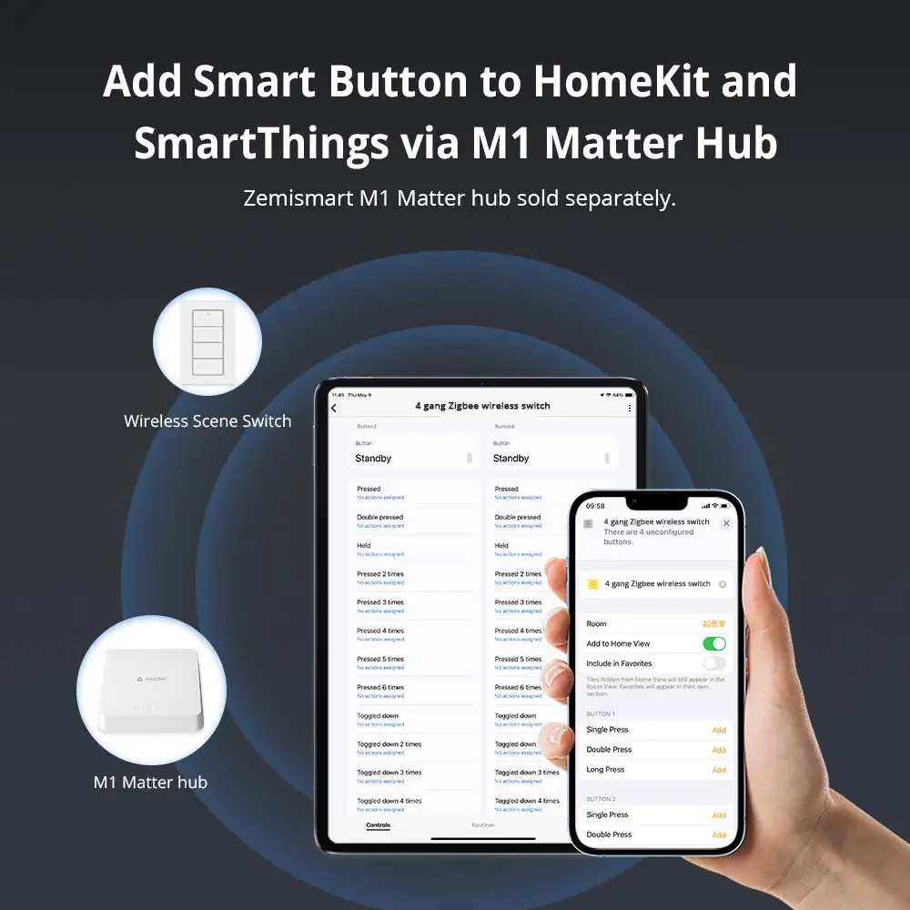 Zemismart Zigbee 4 Gang saklar adegan nirkabel, daya dengan baterai kustom terkait Tuya perangkat pintar tombol tekan Smartthings App