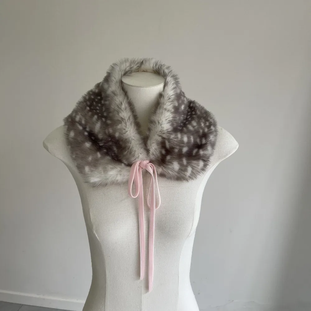 Thick Deer Pattern Faux Fur Scarf Leg Cover Warm Mink Fur Fake Collar Soft Fluffy Japanese Pile Reindeer Leg Warmers Christmas