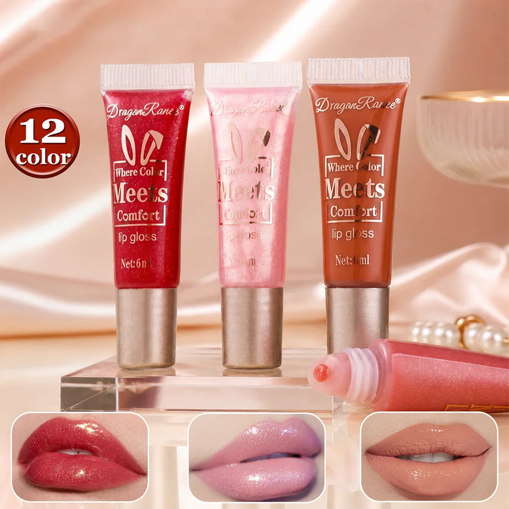Dragon Ranee 12 Colors Squeeze Tube Lip Gloss Angled Tip Shiny Mirror Lip Glaze Hydrating Plumping Sheer Lip Oil Long Lasting Mo