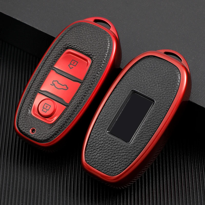 Leather TPU Car Key Case Cover For Hongqi H7 2013 2015 2017 2018 Smart Keys Protection Shell Skin Holder Keychain Accessories