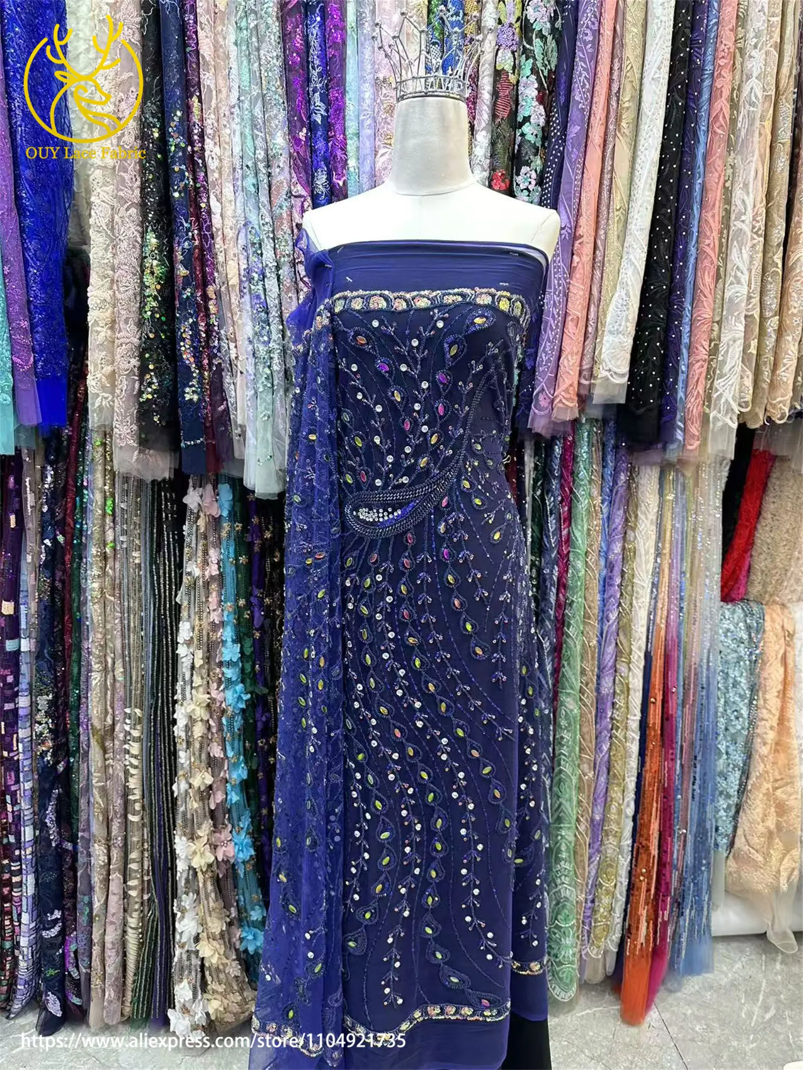 Teakrot Eleganter Afrikanischer Luxus-Spitzenstoff 2026 Luxuriöser Nigerianischer Französischer Perlen-Pailletten-Spitzenstoff für Hochzeitskleider – Detail 18