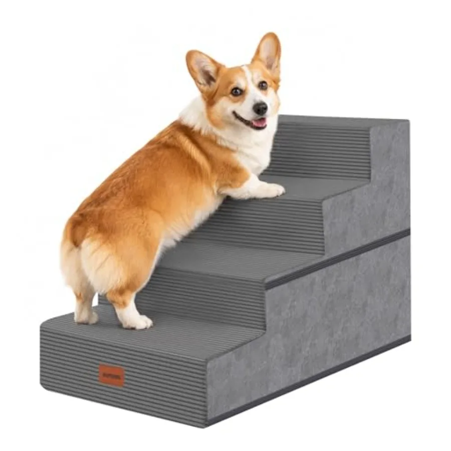 

Dog Stairs for Small Dogs, 18" H, 4-Step Pet Steps for Beds or Couches, Non-Slip Balanced Pet Ramp for Medium Cats, Indoor Dog