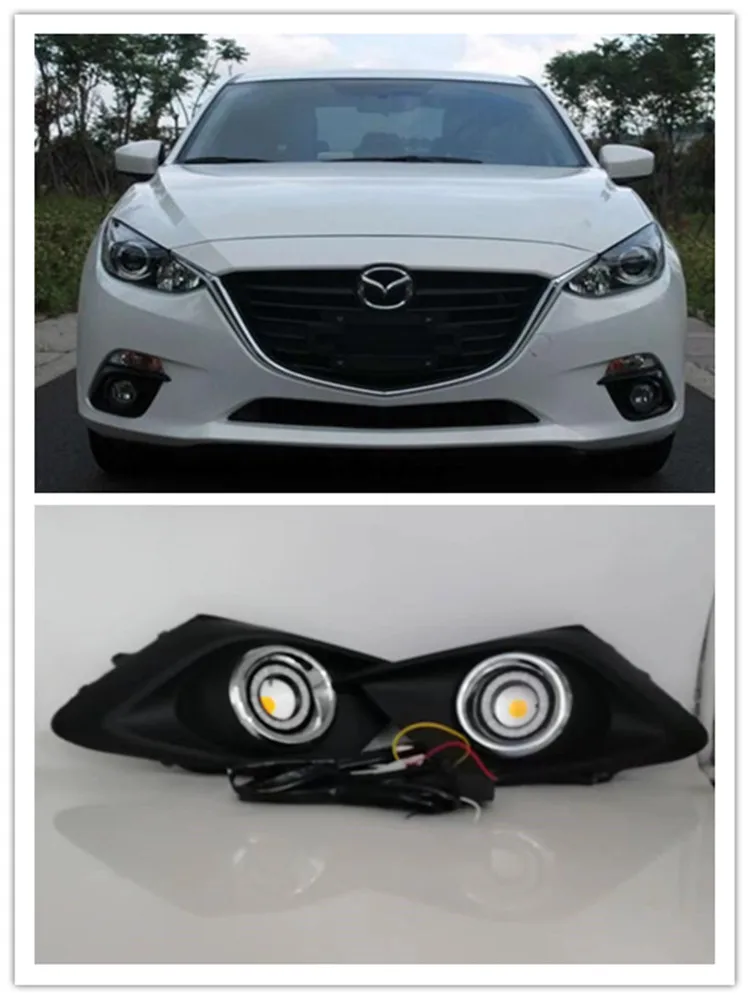 LED Fog Lights Assembly For Mazda 3 Axela 2014 2015 2016  Front Bumper Fog lamp Replacement Angel Eye Daylight Accessories Kits