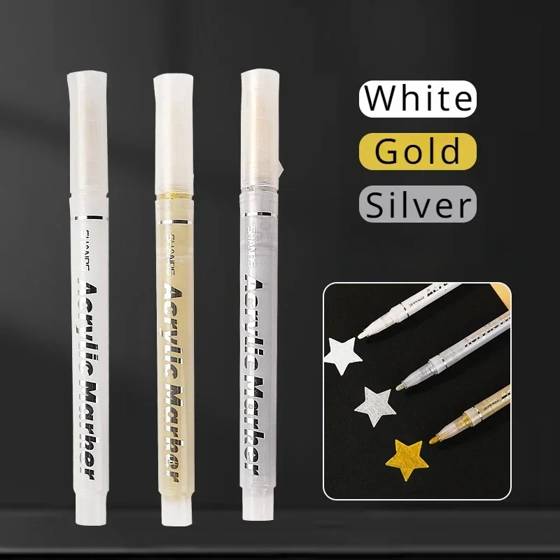 1pc Highlights Gold Silver White Drawing Marker Pen Water-based Propylene Pigment Brush Scrapbook Poster Graffiti Shool Supplies