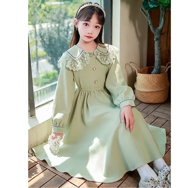 College Style Large Children's fleece-lined Fashion Princess New Spring and Autumn Girls' Long Dress