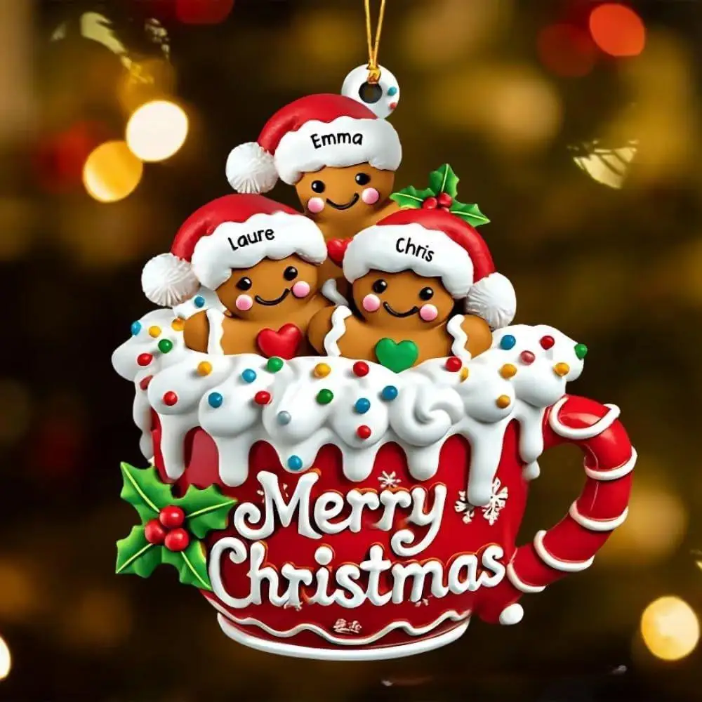 Gingerbread Family Pendant Charming Holiday Keepsake Decoration Acrylic Christmas Ornaments Vibrant Personalized Dog Ornament