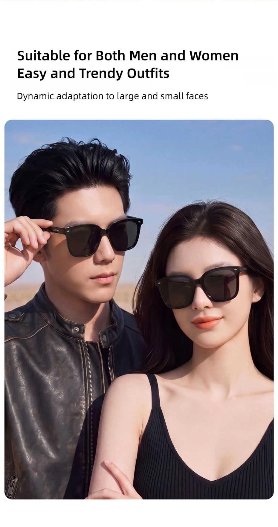 CAPONI Polarisierte Männer Sonnenbrille Outdoor Fahren Einteilige Linsen Quadratische Sonnenbrille Anti Glare UV400 Schützen Schwarz Schatten CP35709 – Detail 10