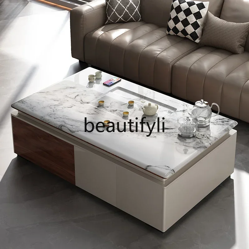 

DD45 Natural Marble Solid Wood Coffee Table Light Luxury Villa Living Room Small Apartment High-End Feel