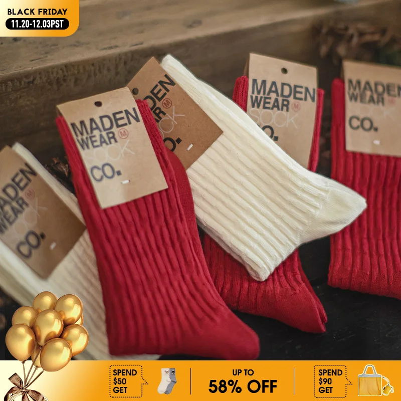 

Maden 3 Pairs Knitted Christmas Vintage Mid-Calf Sports Socks Versatile Solid Color Long Socks for Women's Autumn and Winter