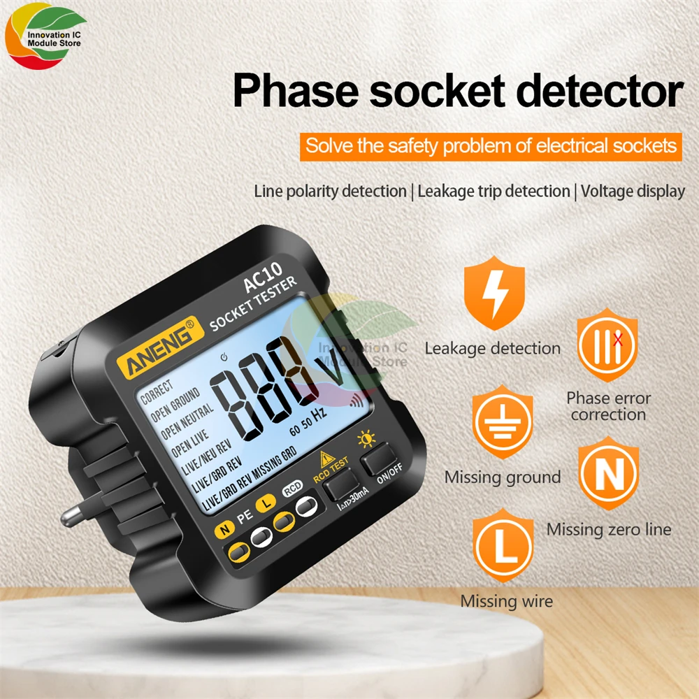 AC10 Socket Tester Plug Detector Zero Line Plug Polarity Phase Check Phase Detector US/EU Plug Multimeter Digital Tester