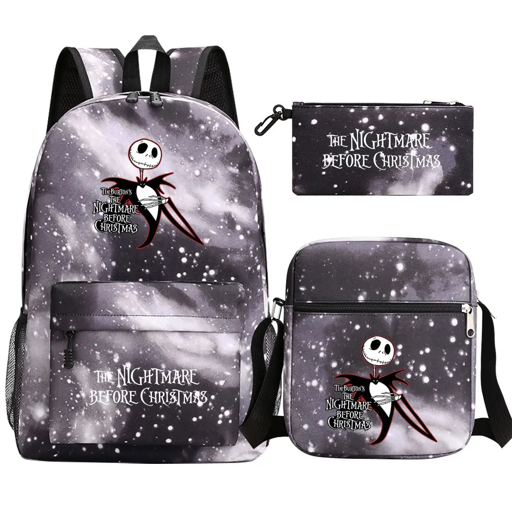 The Nightmare Before Christmas 3Pcs Boy Girl Kids School Book Bags Travel Backpack Shoulder Bag Pen Bag For Men Women