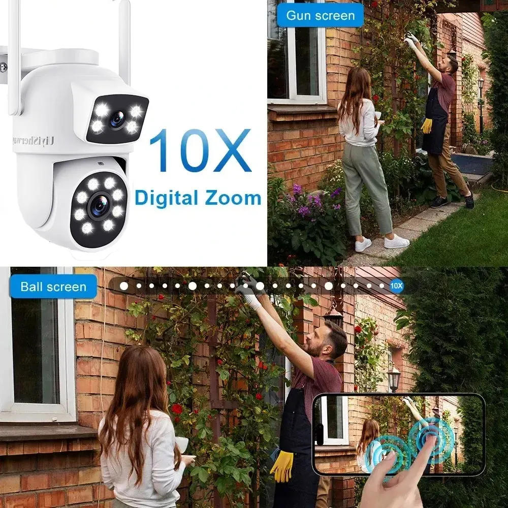 4K Dual Lens PTZ WiFi Security Camera Outdoor CCTV Camera 10X Zoom Dual Screen AI Human Detection Auto Tracking Surveillance