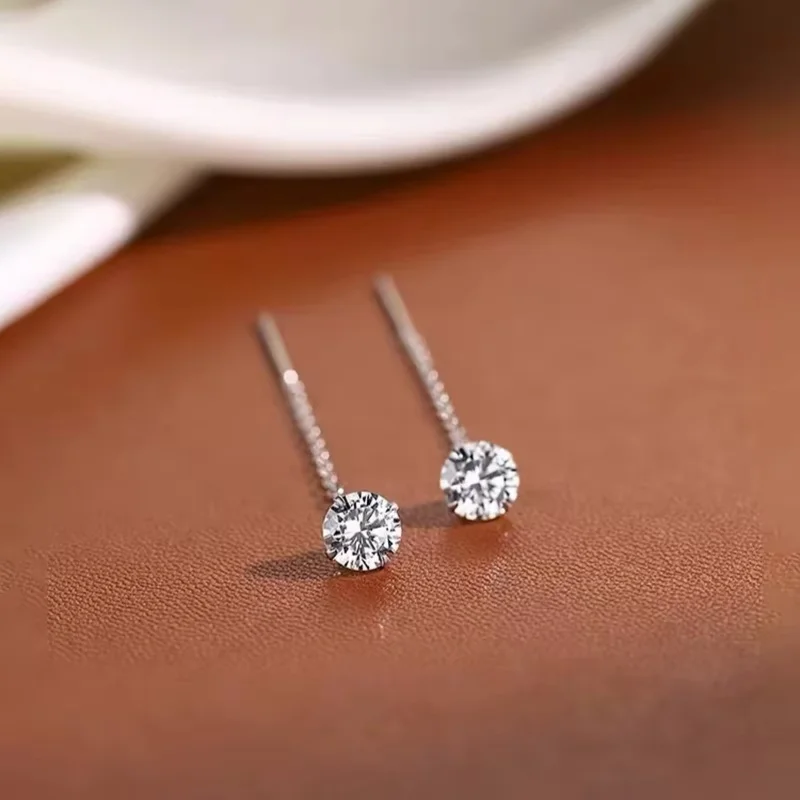 SOMILIA S925 Silver Threader Earrings Women Round 5A Zircon Long Tassel Drop Ear Line Elegant Daily Wedding Ladies Jewelry Gift