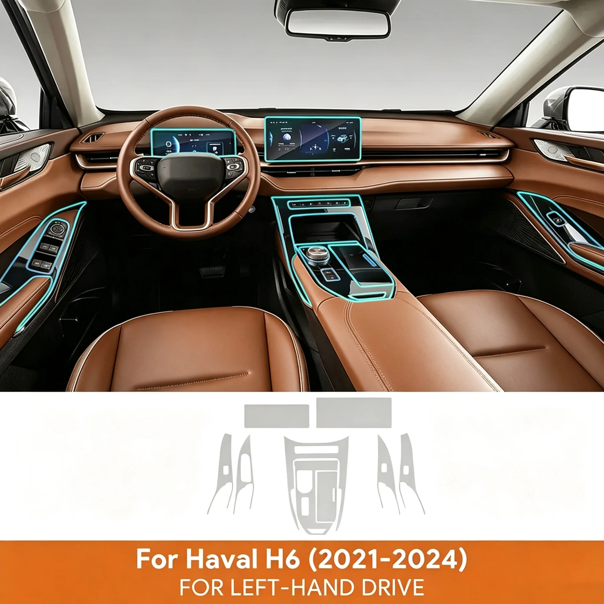 Für Haval H6 3. Generation 2021-2024 Transparente TPU-Schutzfolie für den Innenraum, Getriebepanel und Armaturenbrett, PPF Anti-Kratz-Folie – Detail 4