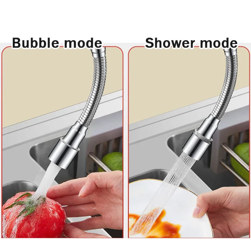 Stainless Steel Faucet Extension Pipe, Nozzle Aerator, Bendable Sink Extension Hose, 360 Degrees