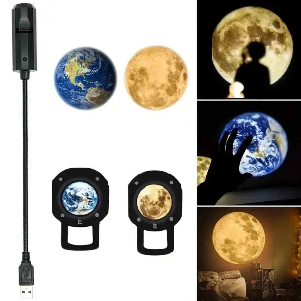 Luz do projetor USB Moon & Earth – Lâmpada Night Sky Galaxy