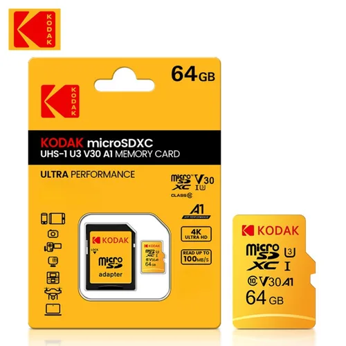 Imagen 2 del producto Tarjeta de memoria Micro SD Kodak 32GB-256GB - Alta velocidad Clase 10 U3 UHS-I para Smartphones, Cámaras Digitales, Tabletas y Drones Chri