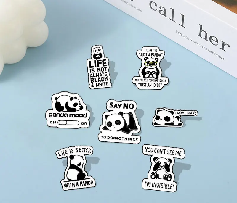 Pin Custom Panda Quote Brooches for Bag Lapel Badge Buckle Funny Animal Jewelry Gift for Kids Friends Panda Rolling Enamel