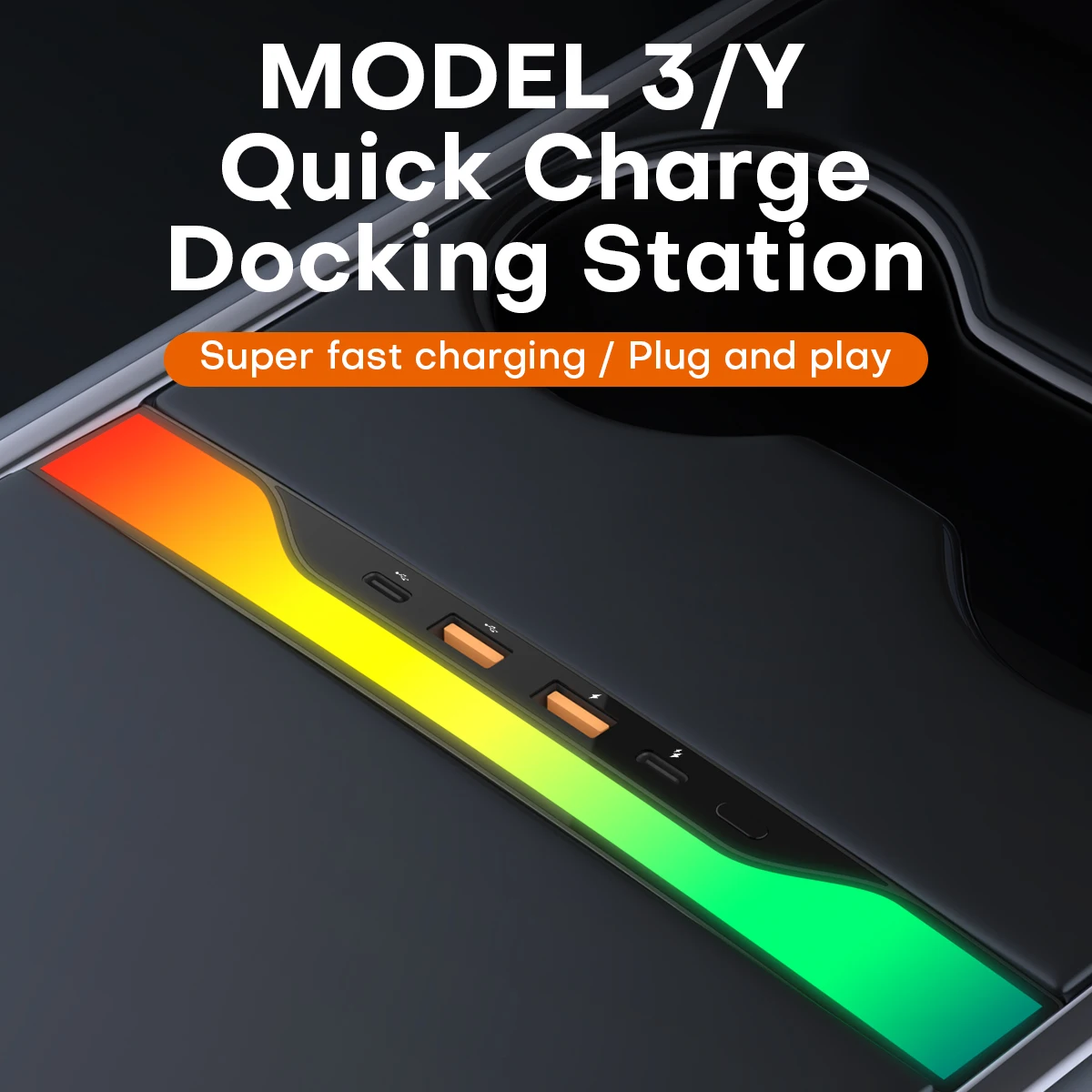 For Tesla Model 3 Y Docking Station 27W PD Type C Hub Quick Charger USB RGB Ambient LED light Shunt Hub Extension Center Console