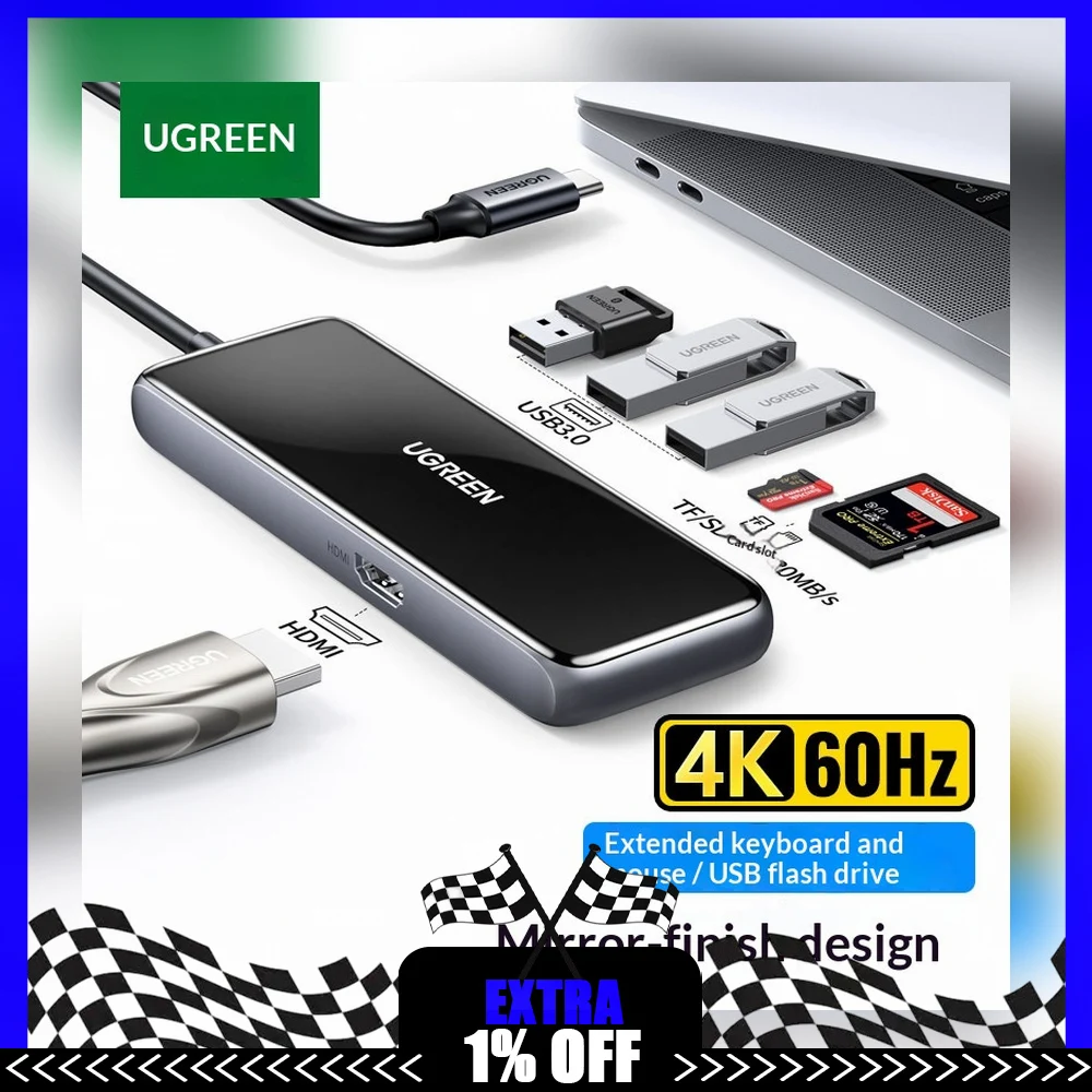 UGREEN 80129 USB C Hub with HDMI USB 3.0 SD TF Card Reader Type C Multiport Docking Station Adapter