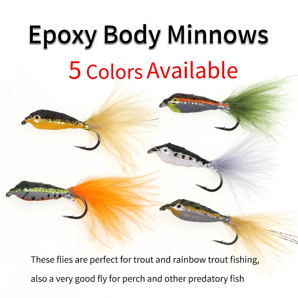 4PCS #10 #4 Trout Bass Fly Fishing Spoon Bait Lure  Epoxy Minnow Streamer Fly Multiple Colors