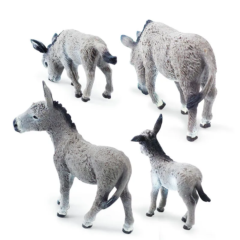 Figuras realistas de burro cinza para crianças, brinquedos de animais fofos, fazenda, pasto, brinquedo modelo plástico, presente para crianças, figuras de coleção