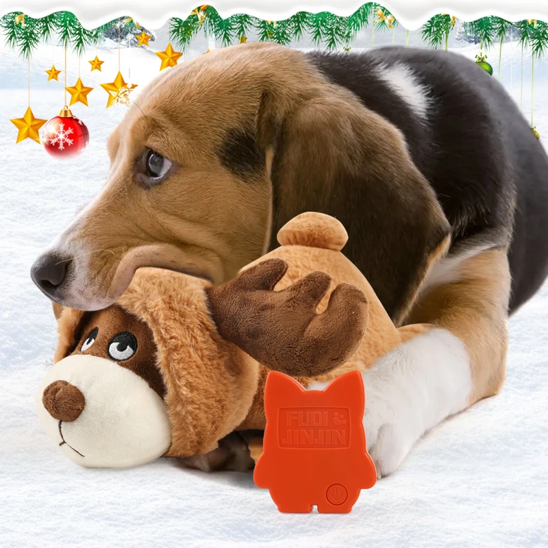 Christmas Eve Elk Bear toy Dog Heartbeat Toy  Stuffed for Dogs.Dog Comfort Cat Toy for Sleep Aid Cuddle,