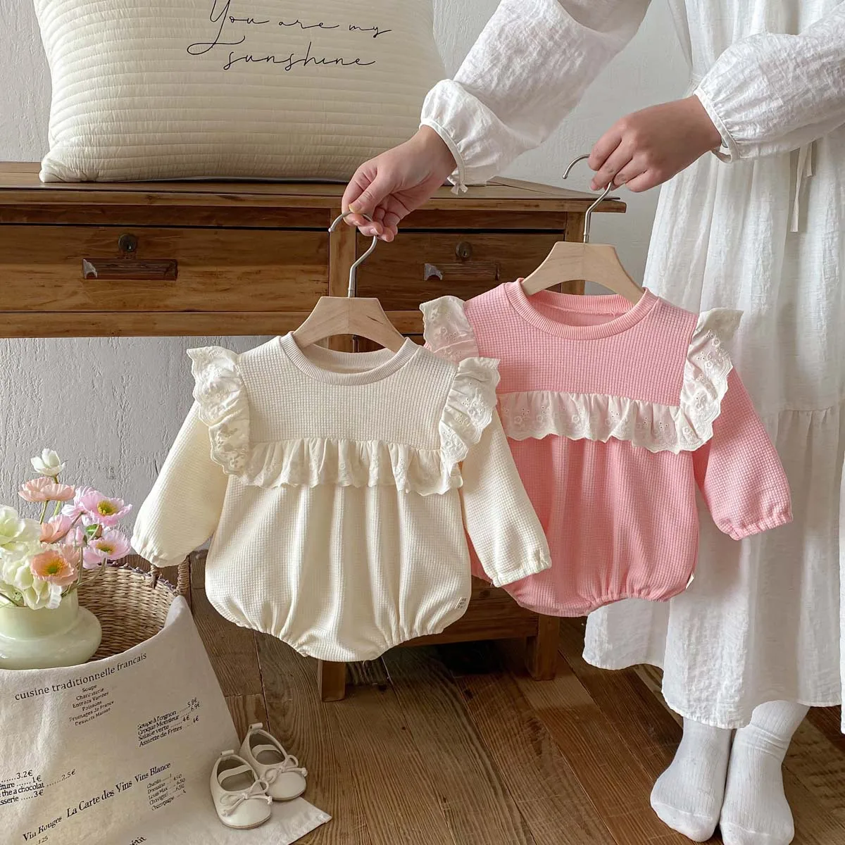 Baby Korean Style Lace Lace Long Sleeved Fart Clothes Sweet Baby Girl Going Out Princess Crawling Spring and Autumn New Styles