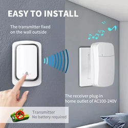 Self-Powered Wireless Doorbell 38 Songs 200M Remote Transmission Wireless Smart Waterproof Home Welcome Door Bell Battery-Free