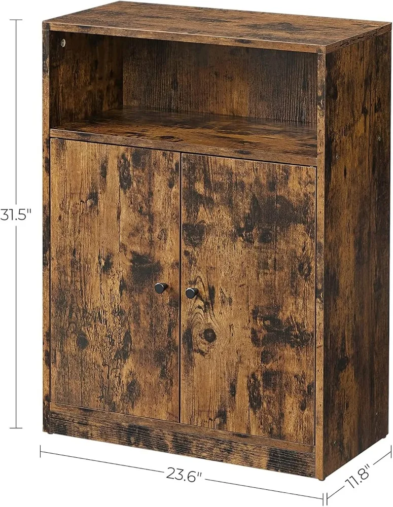 Industrial Storage Floor Cabinet, Wood Sideboard with Door and 2-Tier Adjustable Shelf, Organizer for Kitchen, Living Room