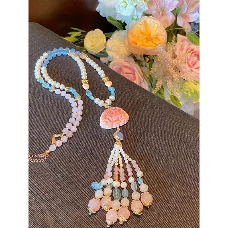 

Chinese Style Cheongsam Hanfu Tang Suit Dress Accessories Women Sweet Colorful Shell Necklace Carnival Gifts