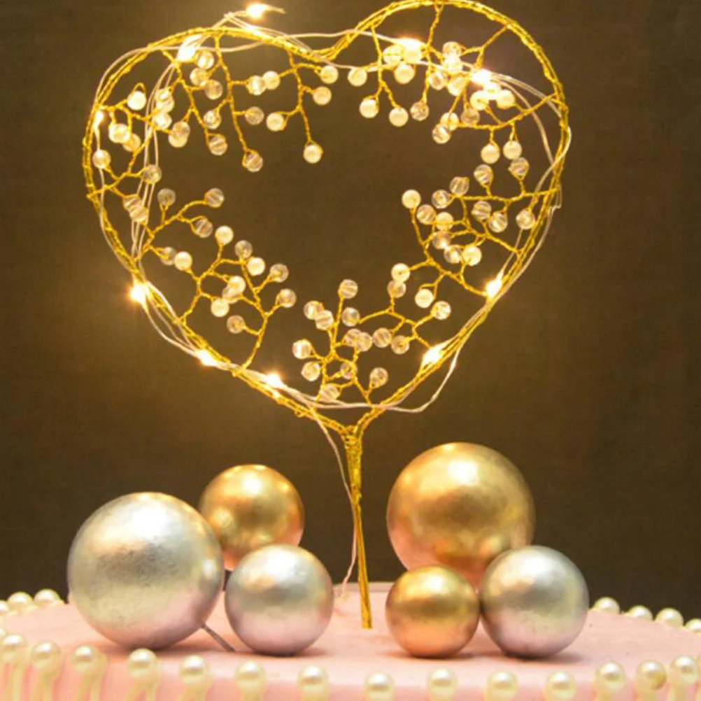 Insert de gâteau en forme de cœur en métal et cristal perlé, bouchon décoratif pour fiançailles, mariage, fête d'anniversaire, gâteau romantique
