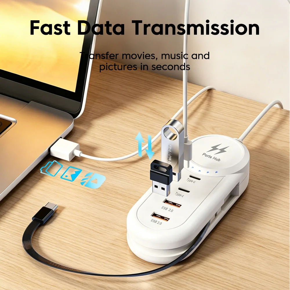 USB Charger PD Type C Fast Charge Wall Chargers Multi-ports USB Hub Adapter USB Type C With Extension Type C Cable Socket Outlet