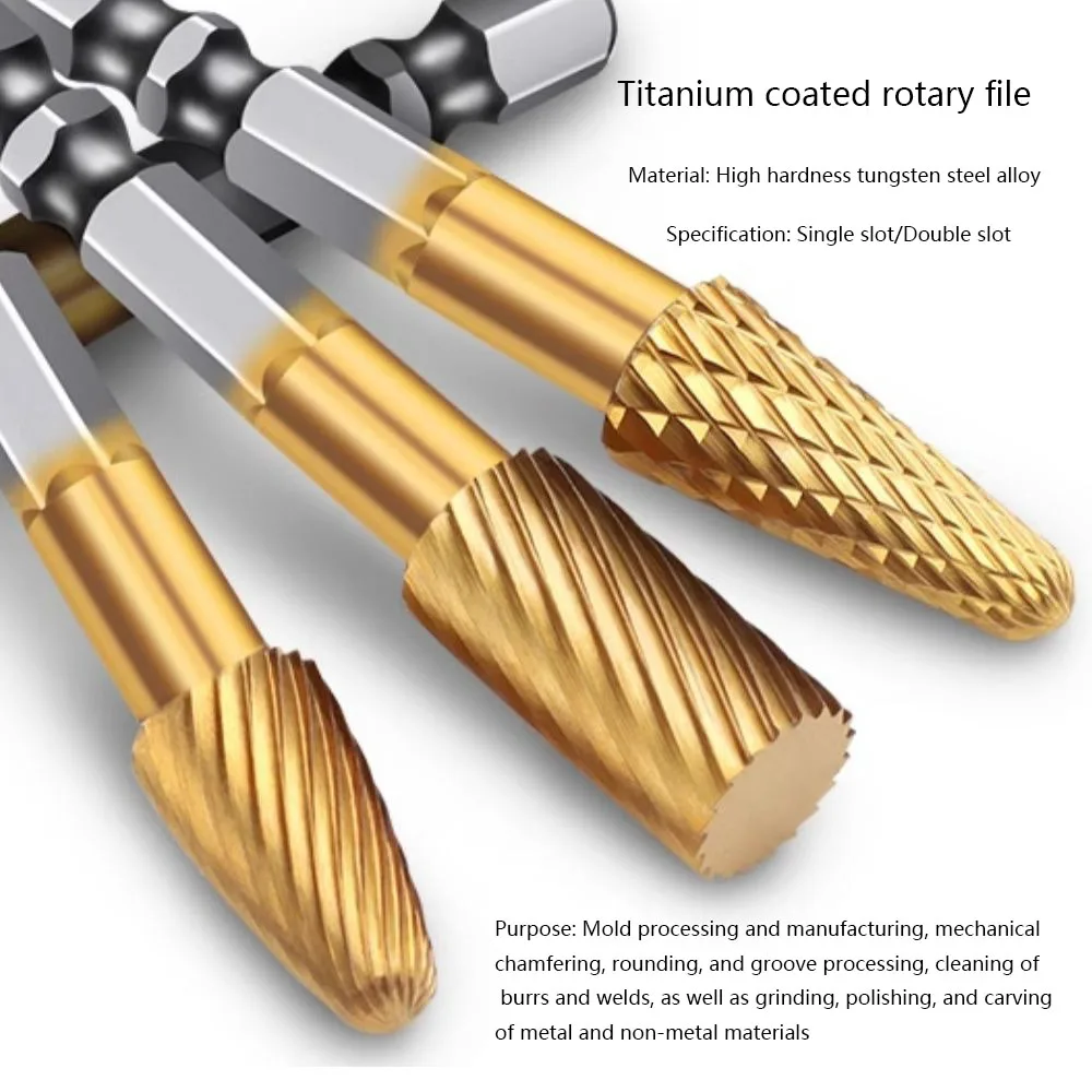 Titanium tungsten steel hexagonal handle rotary file milling cutter drill bit electric screw alloy polishing head stainless stee