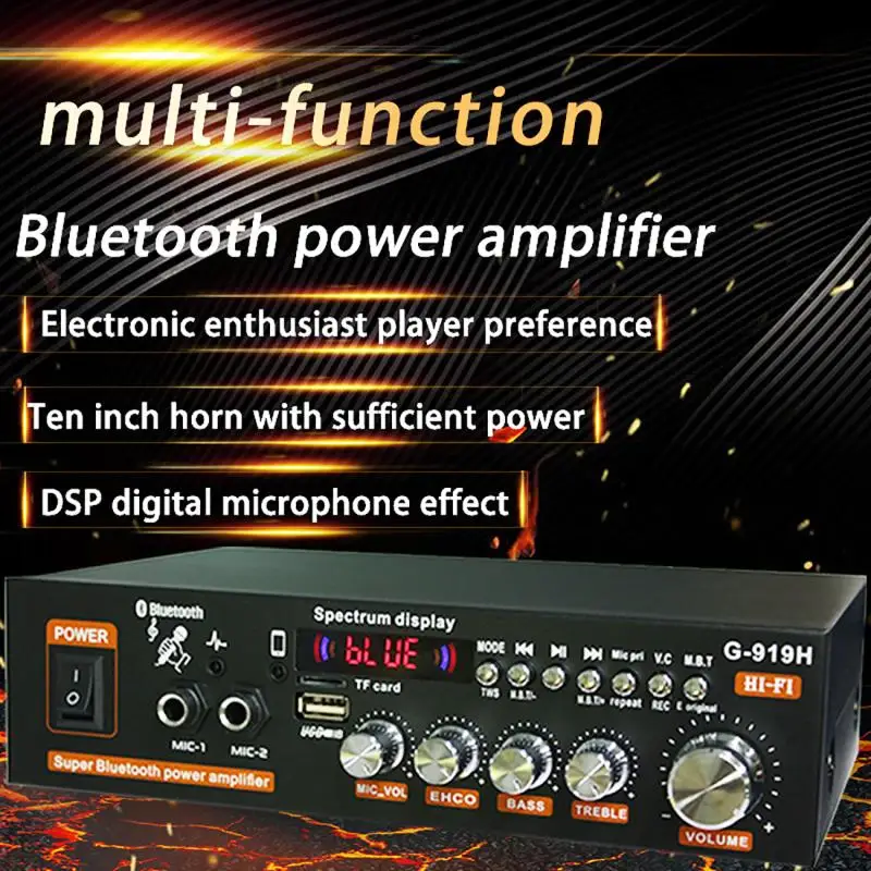 G919H 1000W Home Car Power Amplifiers 2 Channel Bluetooth Surround Sound FM USB Remote Control Mini HIFI Digital Stereo Amp