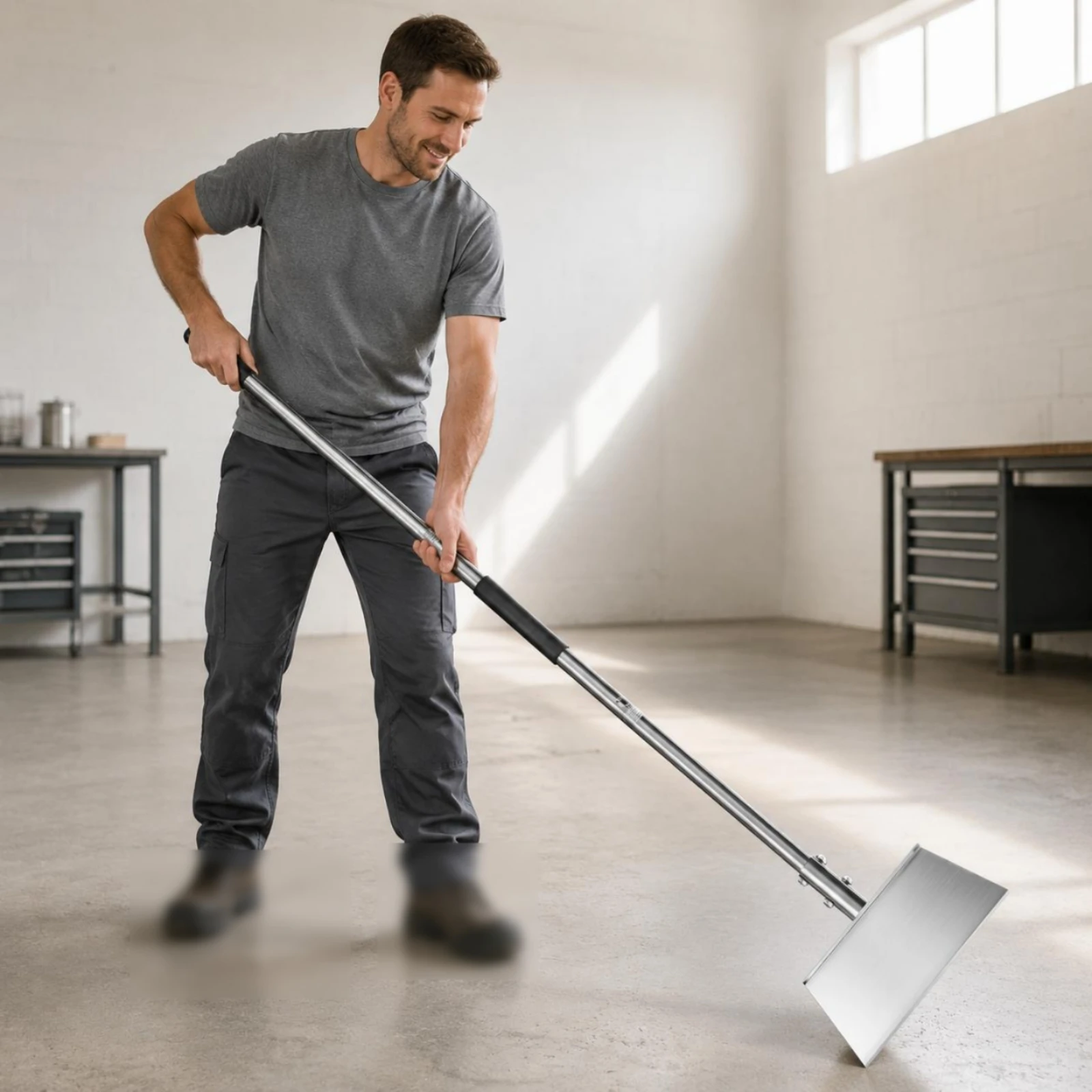 stainless-steel-cleaning-shovel-silver-metal-finish-three-section-rod-shovel-long-handle-floor-scraper-sturdy-blade