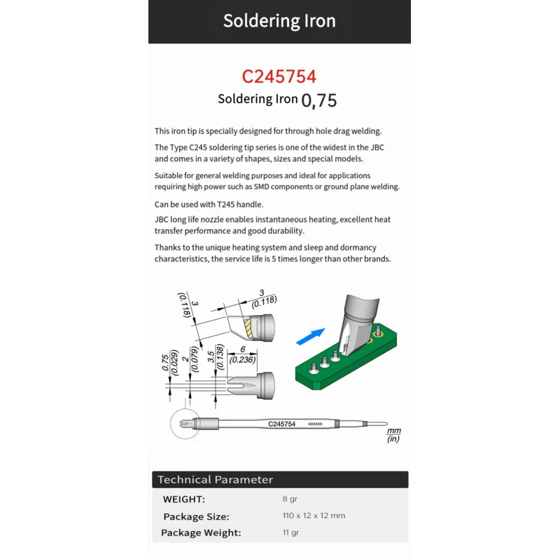 JBC  C245754/654/751/651/667/669 soldering tip Drag Cartridges C245 Series Welding Iron Head  cd-2bhqf  original spain