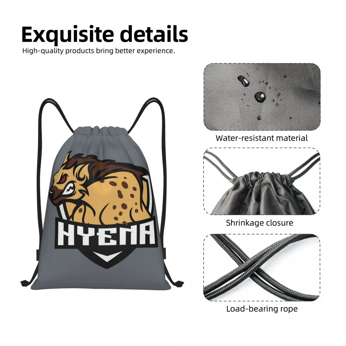 Hyena Logo Drawstring Bags Soccer Backpack Gym Sackpack String Bags for Working Out