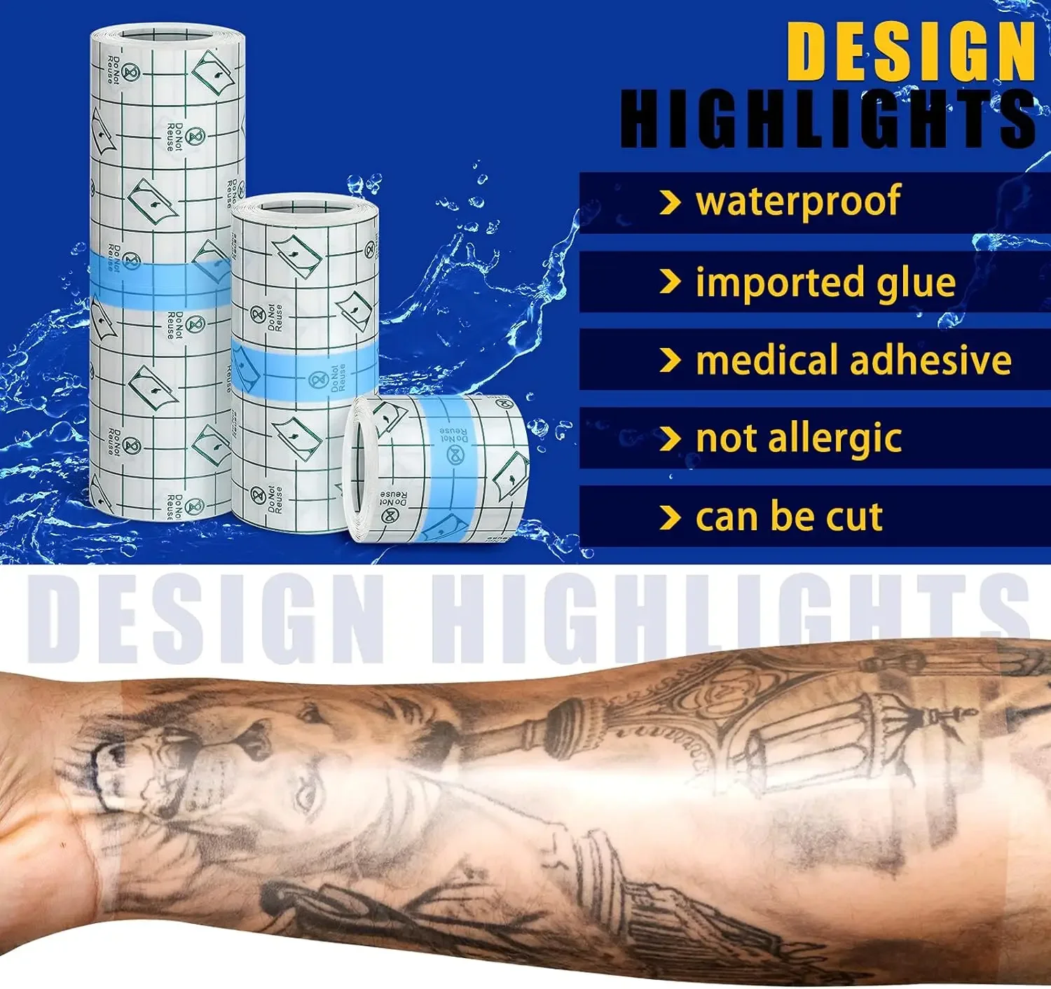 Film de guérison de tatouage de protection imperméable de 5m 10m pour le pansement de soin après rouleau d'enveloppe de Film de réparation de tatouage de peau transparente