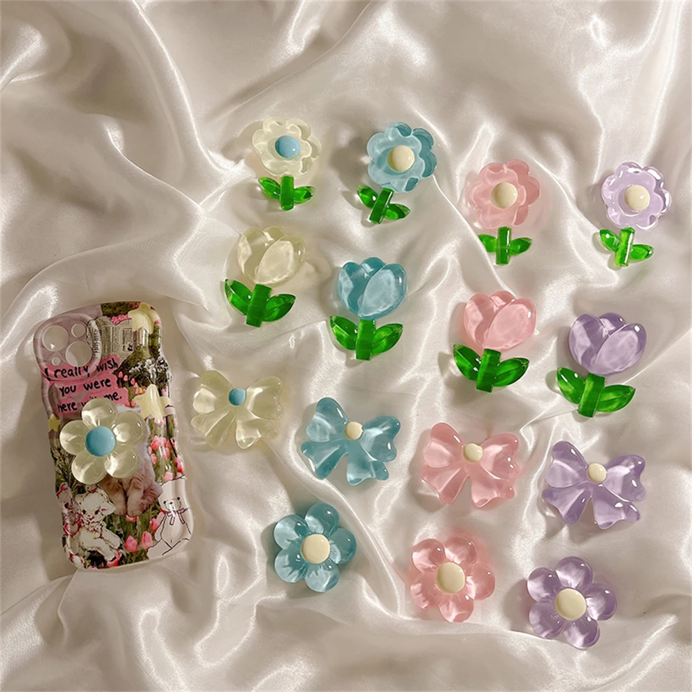 Korean 3D Cute Transparent Flower Bow Phone Grip Tok Griptok Japan Phone Holder For iPhone 15 14 13 Phone Pro Max Stand Holder