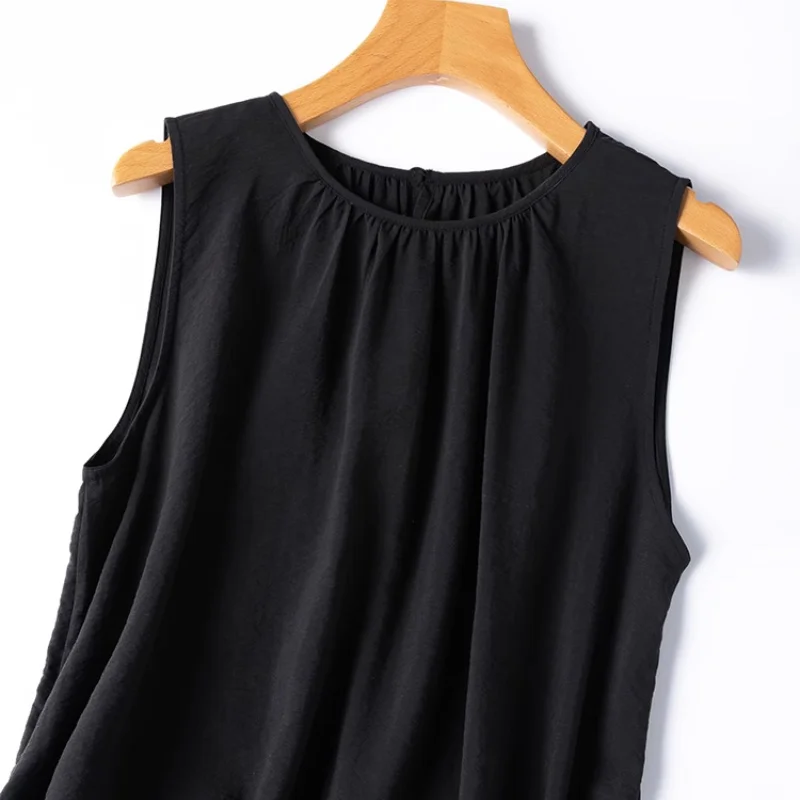 Birdtree zomer 76% moerbeizijde 24% nylon jurk, dames droge zijde O-hals mouwloze contrasterende kleur lange rok, 2025 nieuwe D56208JF