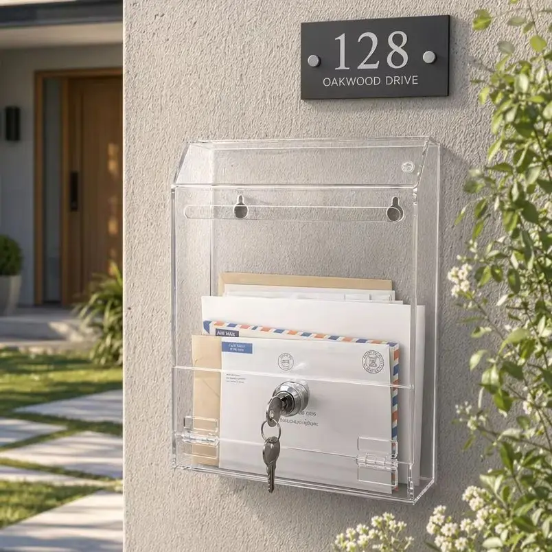 Wall Mounted Transparent Acrylic Rainproof Mailbox Lockable Lightweight Secure for Credit Card & Utility Bill Boxes