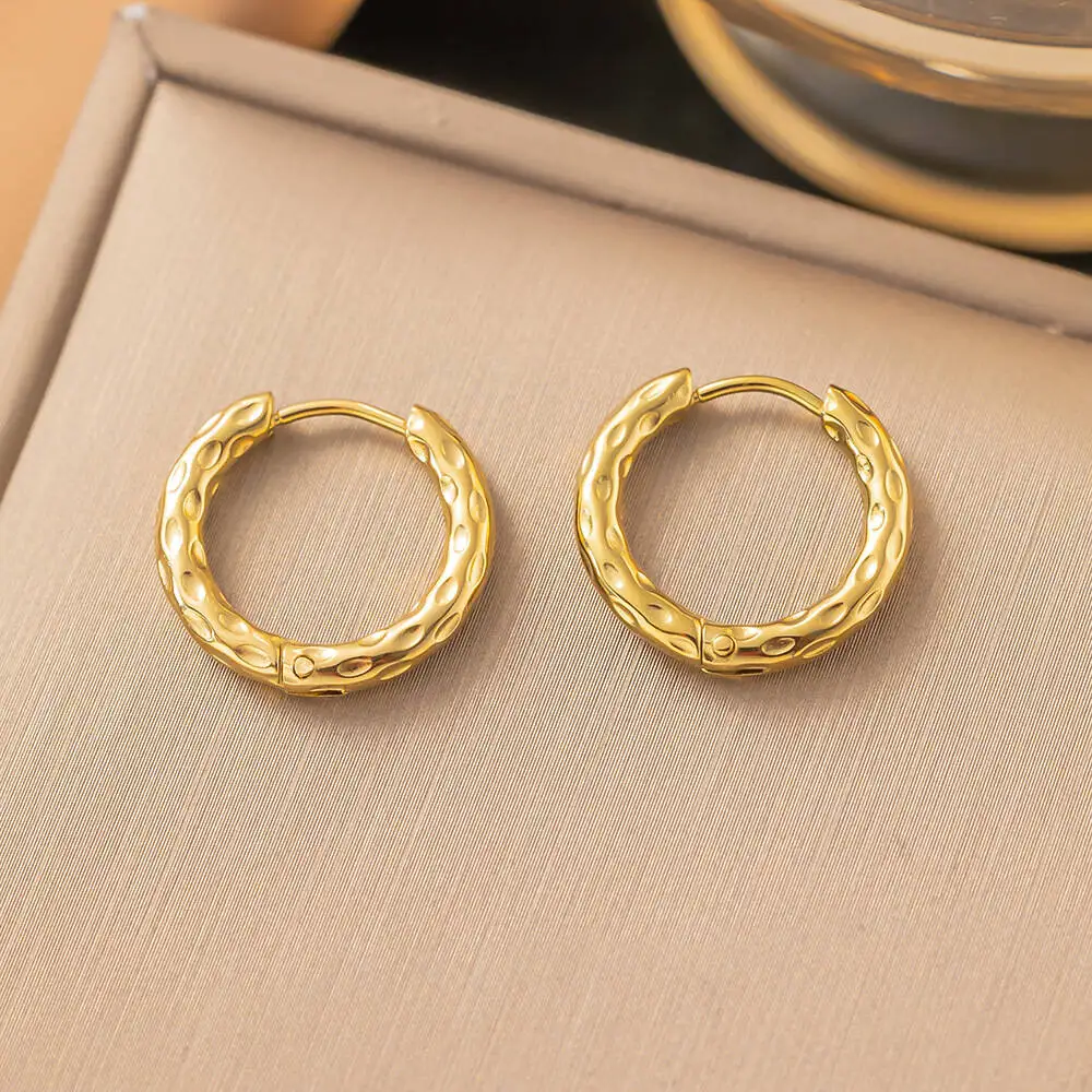 Twisted Hammered Hoop Earrings Set For Women Men, 316L Titanium Steel Huggie Hoops, Waterproof Anti-fade Circle Ear Jewelry Gift