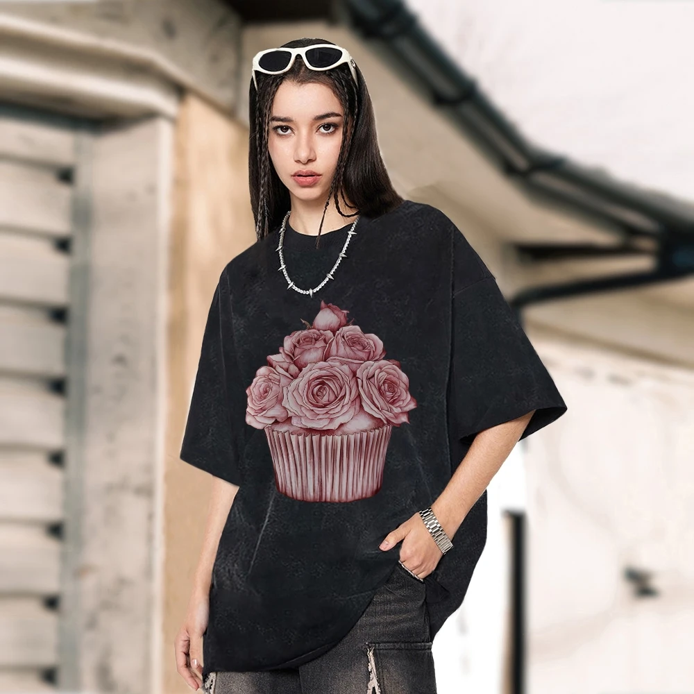 

Trendy Vintage Unisex Washed T-shirt 90s Vintage Oversize T-Shirt Retro Washed Stylish Tee Valentine's Day Women's Short Sleeve