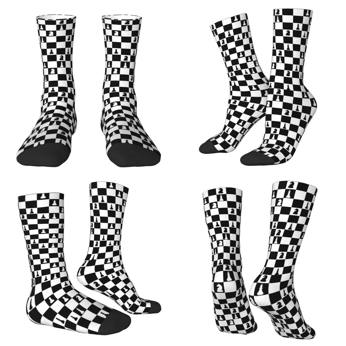 Chess Piece And Checkerboard Pattern Socks Harajuku Super Soft Stockings All Season Long Socks for Unisex Valentine's Day Gifts