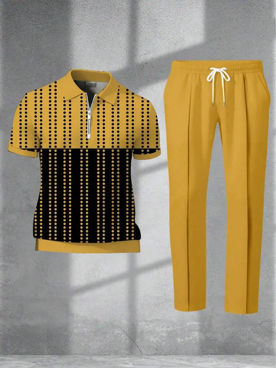 Mens Casual Co-ords With Polka Dot Pattern And Drawstring Pants