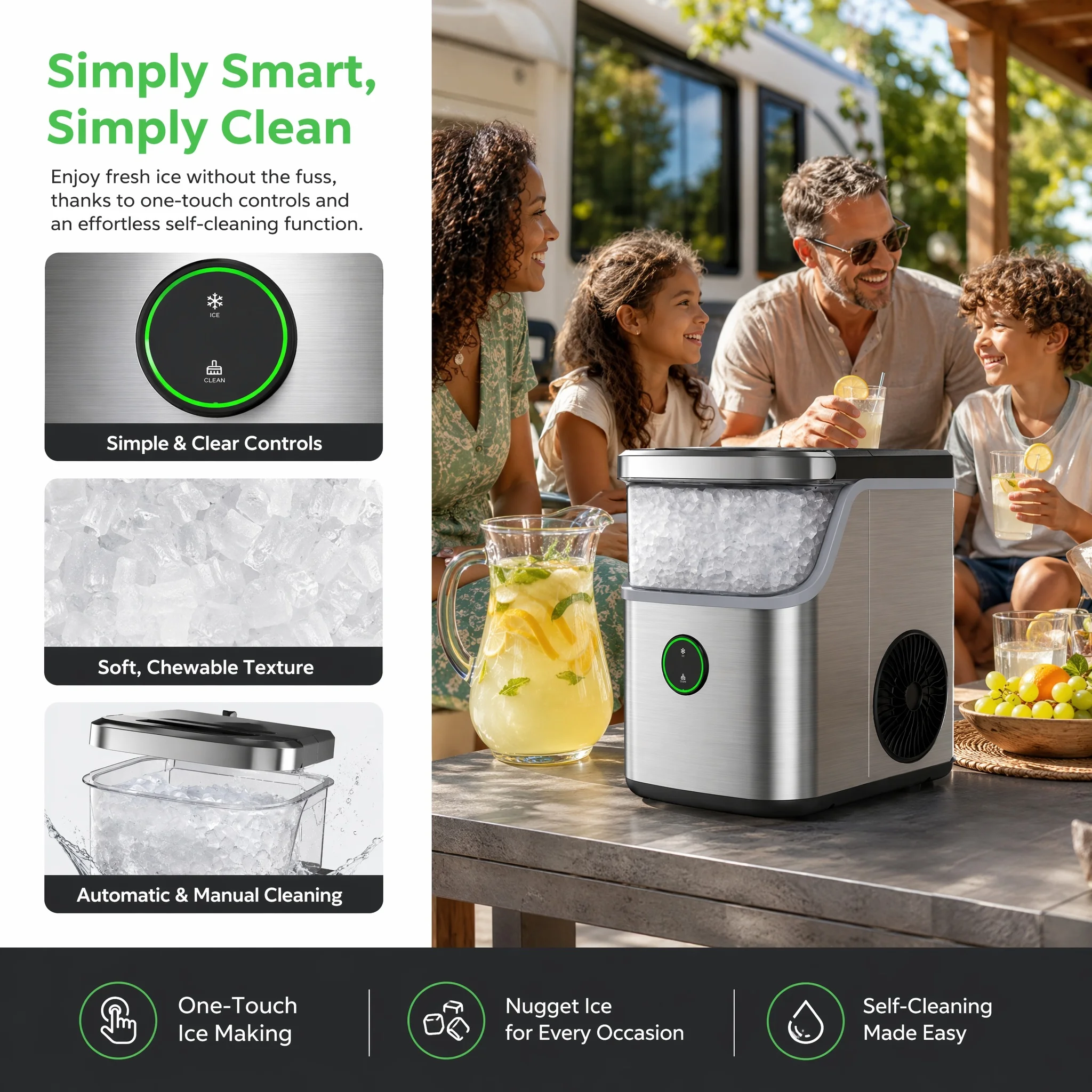 Nugget Ice Maker Countertop, Ice Basket with Handle, Quiet Operation & Self Cleaning Ice Machine, Chewable Ice, 33 Lbs/24H, Portable Pellet Ice Maker with Scoop for Home, Kitchen and Office image 2