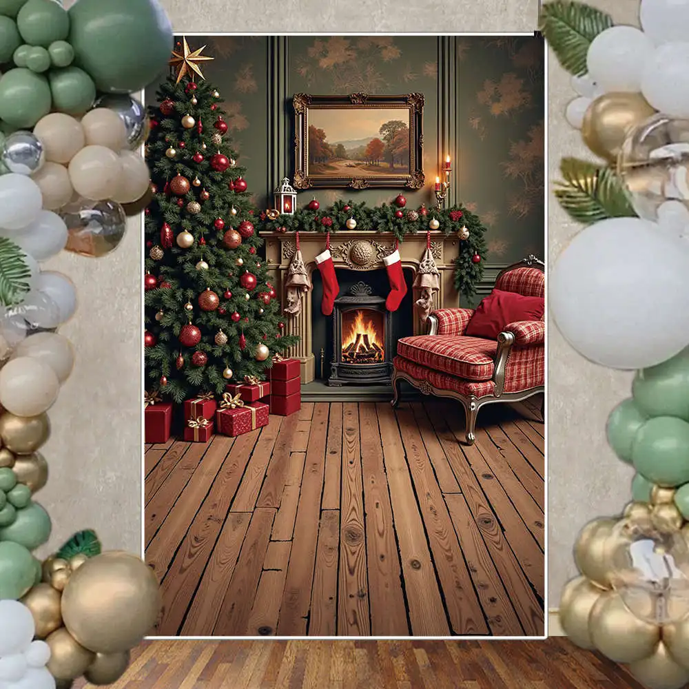MOON.QG 크리스마스 배경 사진 선물, 벽난로 크리스마스 트리 포토콜 배경, 베이비 스튜디오 포토콜 액세서리