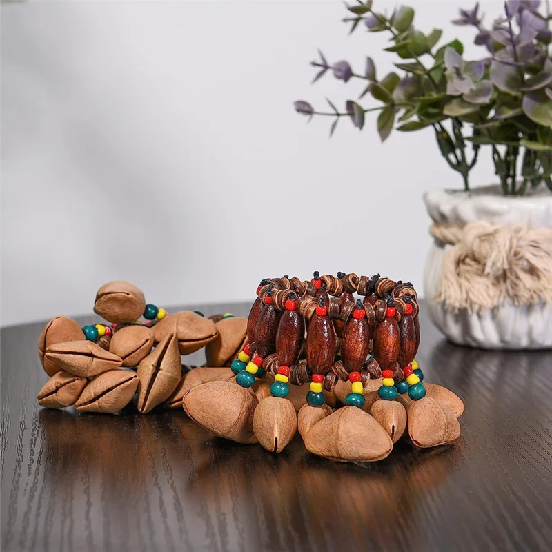 A47F-2 Pcs Seed Shell Dance Bracelets,Nut Band Wrist Bells For Dance, Yoga, Meditation, ASMR And Sound Therapy