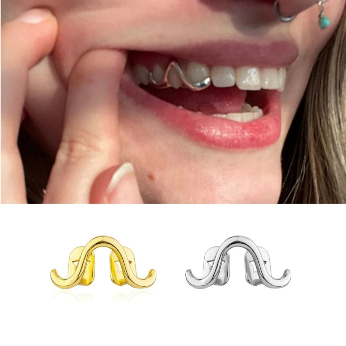 

Romantic Gold Silver Glossy Wave Teeth Grillz Hip Hop Curve Zircon Tooth Caps for Women Men Couple Jewelry Gift